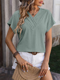 Ribbed Surplice V Neck Cap Sleeve Top - Sage