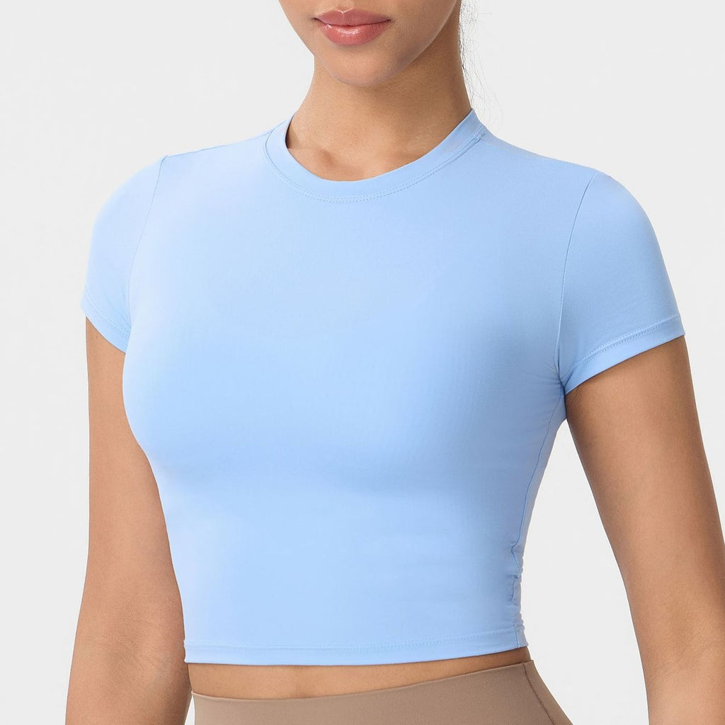 Quick-Dry Crew Neck Fitted Cropped Workout Tee