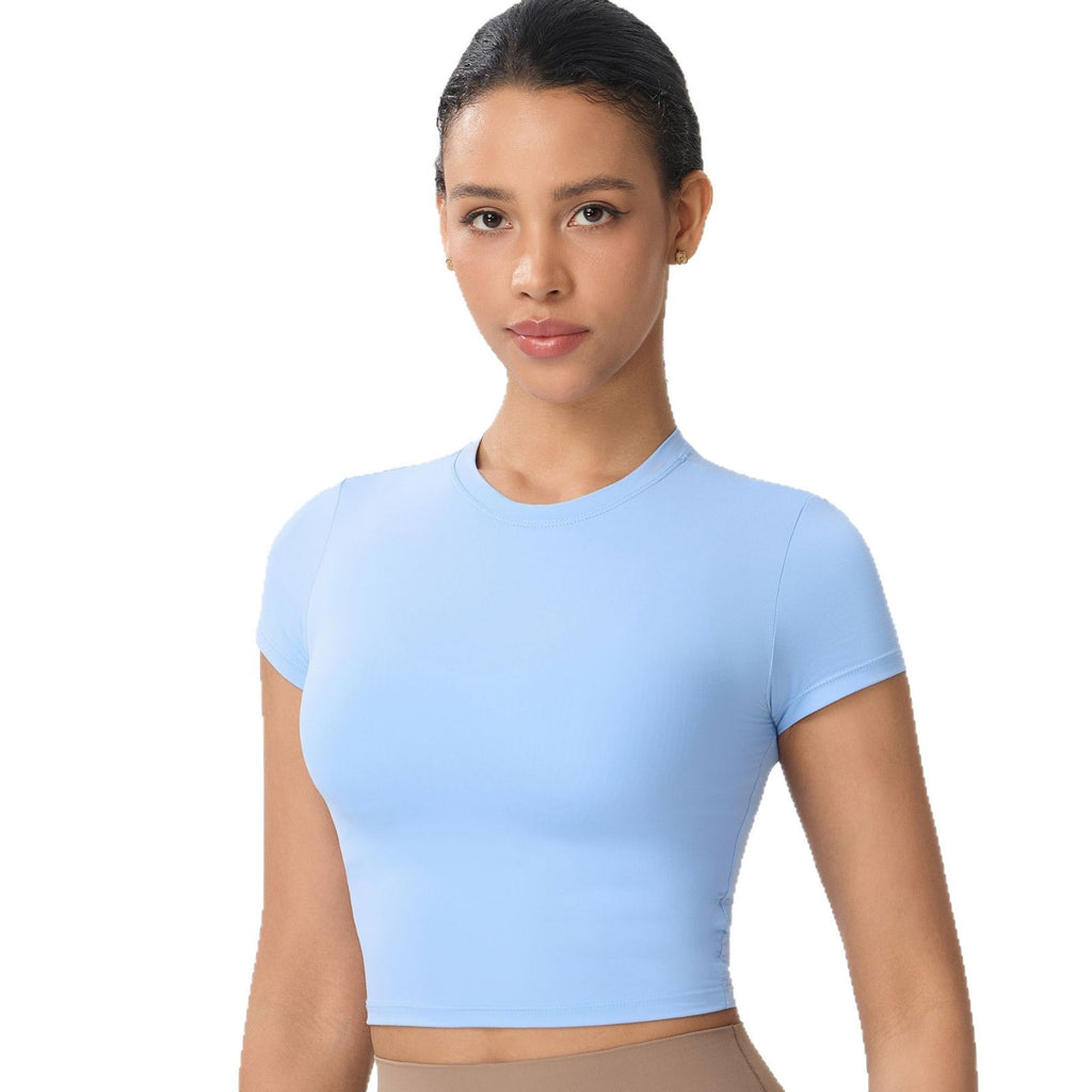 Quick-Dry Crew Neck Fitted Cropped Workout Tee