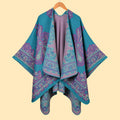 Paisley Jacquard Open Front Ruana Cape - Purple