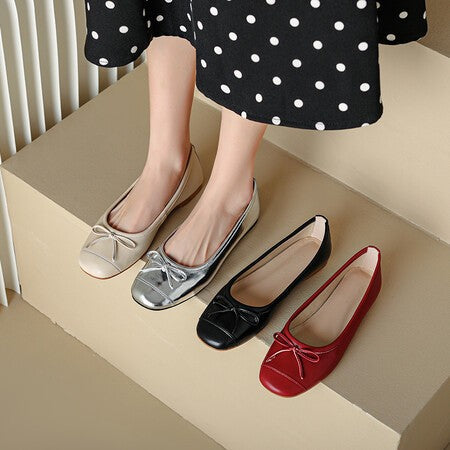 Soft Leather Bow Ballet Flats