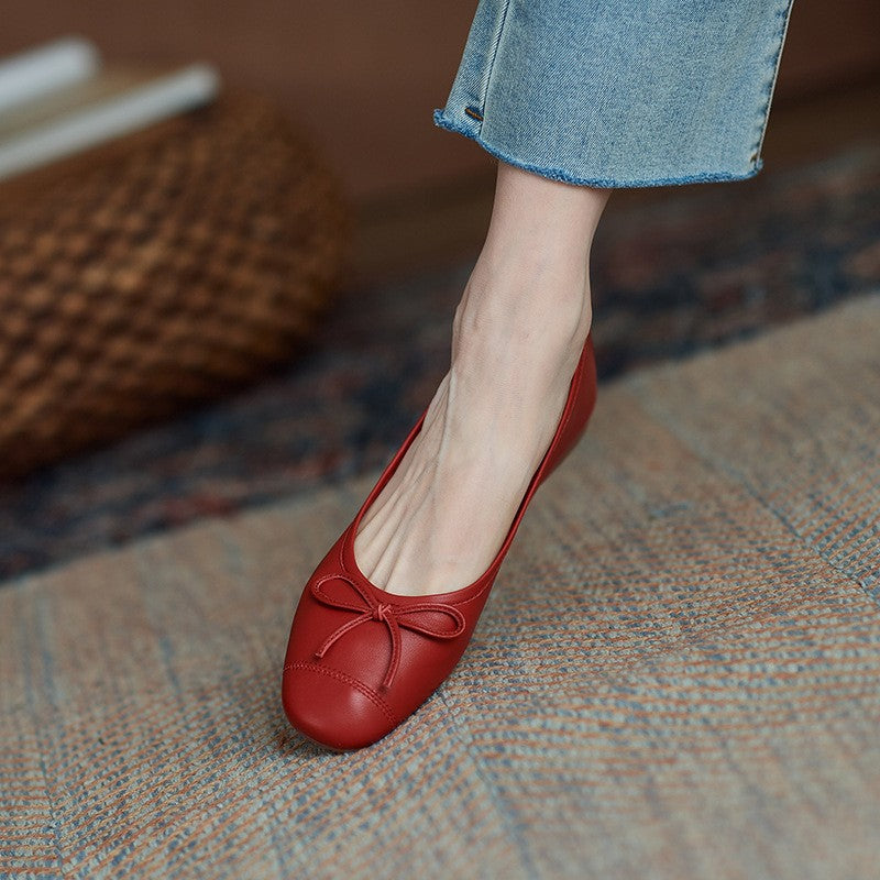 Soft Leather Bow Ballet Flats