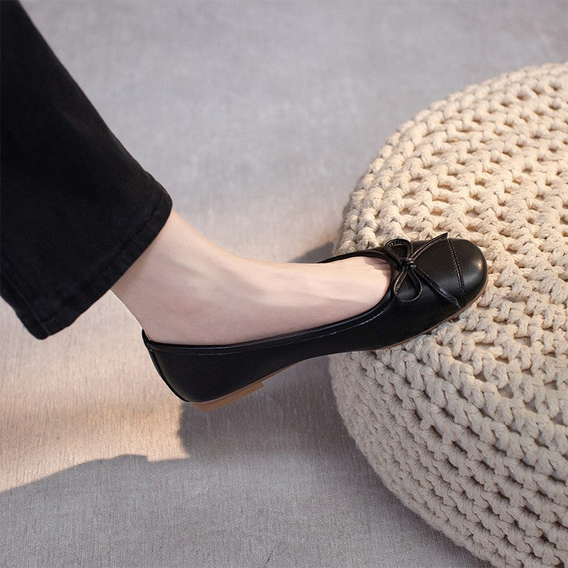 Soft Leather Bow Ballet Flats