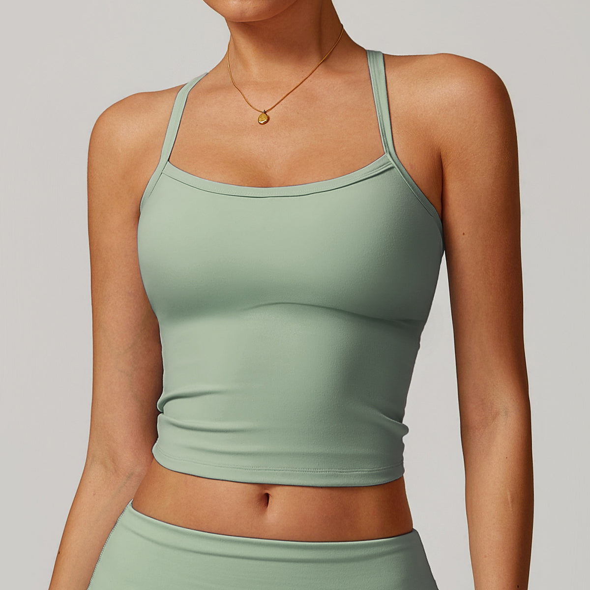 Strappy Back Built In Bra Yoga Vest - Green
