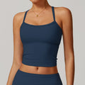 Strappy Back Built In Bra Yoga Vest - Navy_Blue