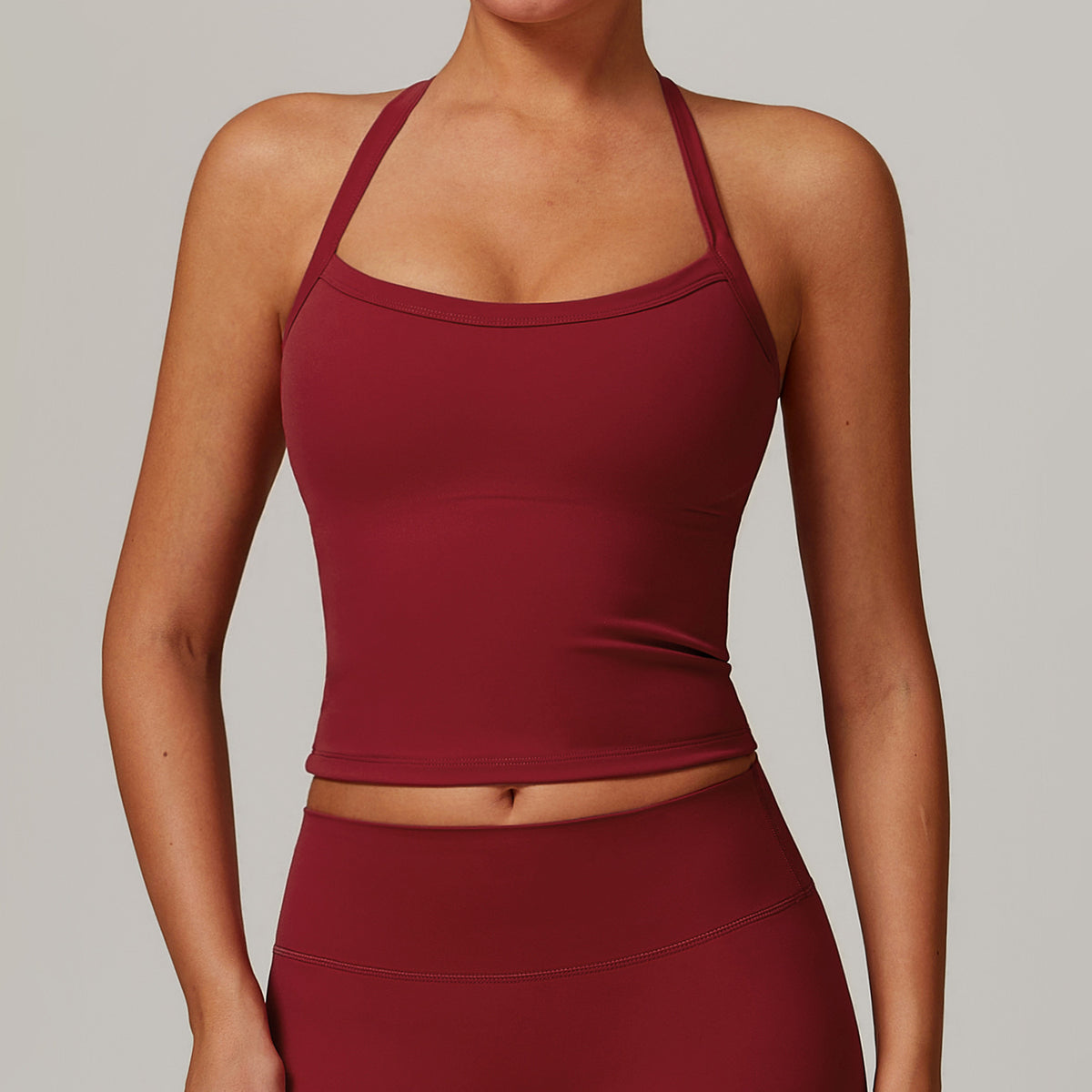 Strappy Back Built In Bra Yoga Vest - Red