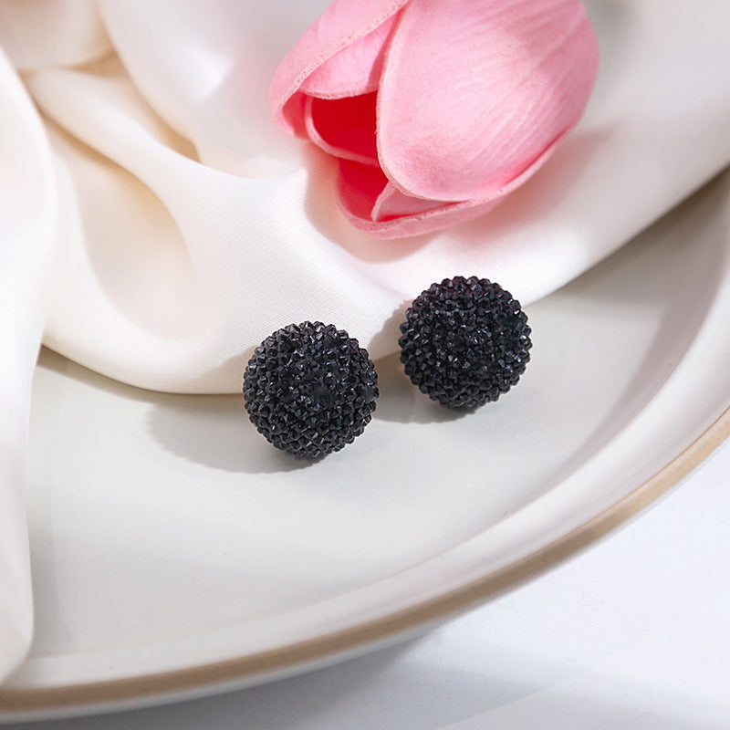 Textured Berry Ball And Heart Studs - Black