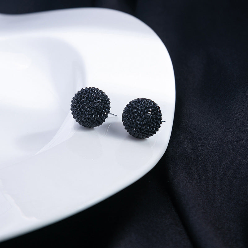 Textured Berry Ball And Heart Studs - Black - 1