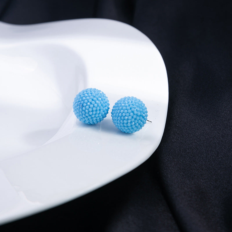 Textured Berry Ball And Heart Studs - Blue