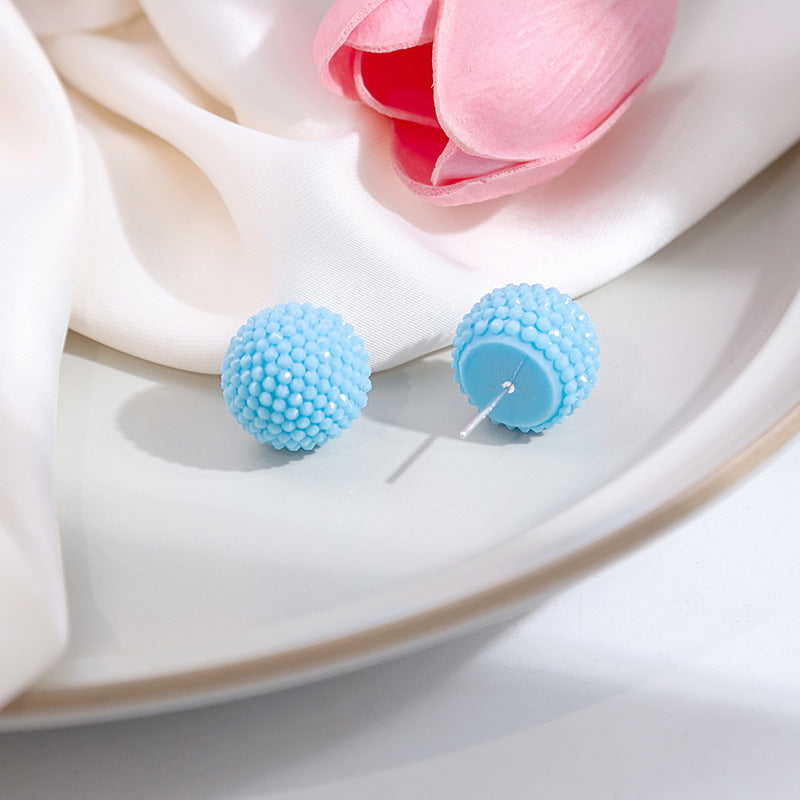 Textured Berry Ball And Heart Studs - Blue - 1
