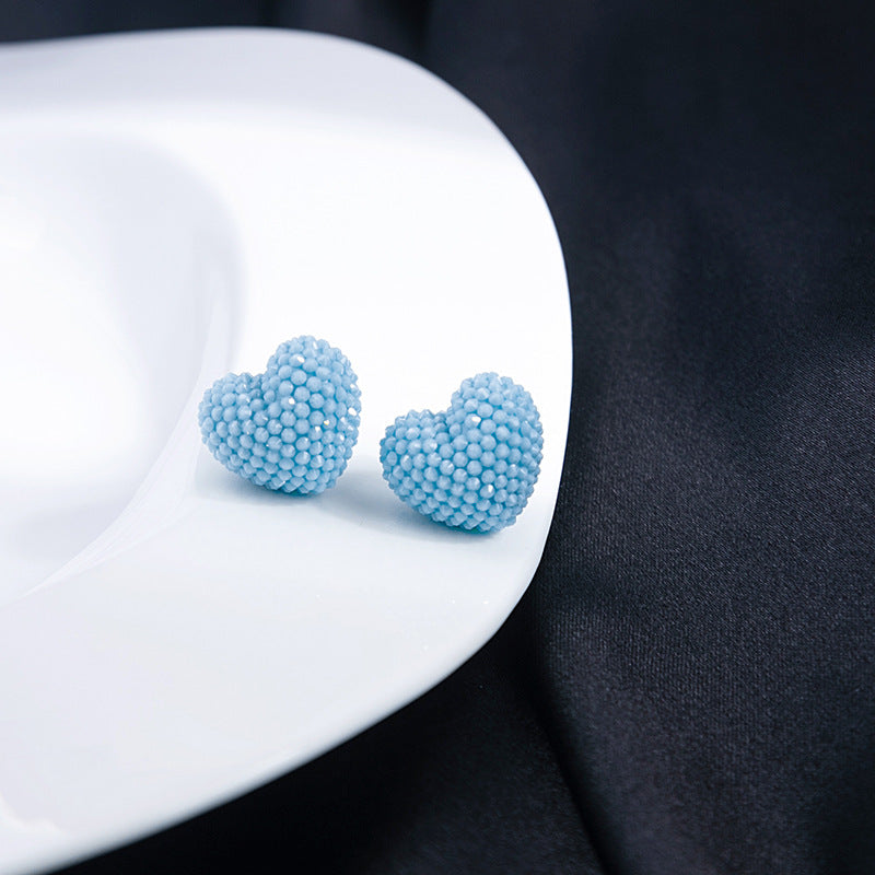 Textured Berry Ball And Heart Studs - BlueLove - 1