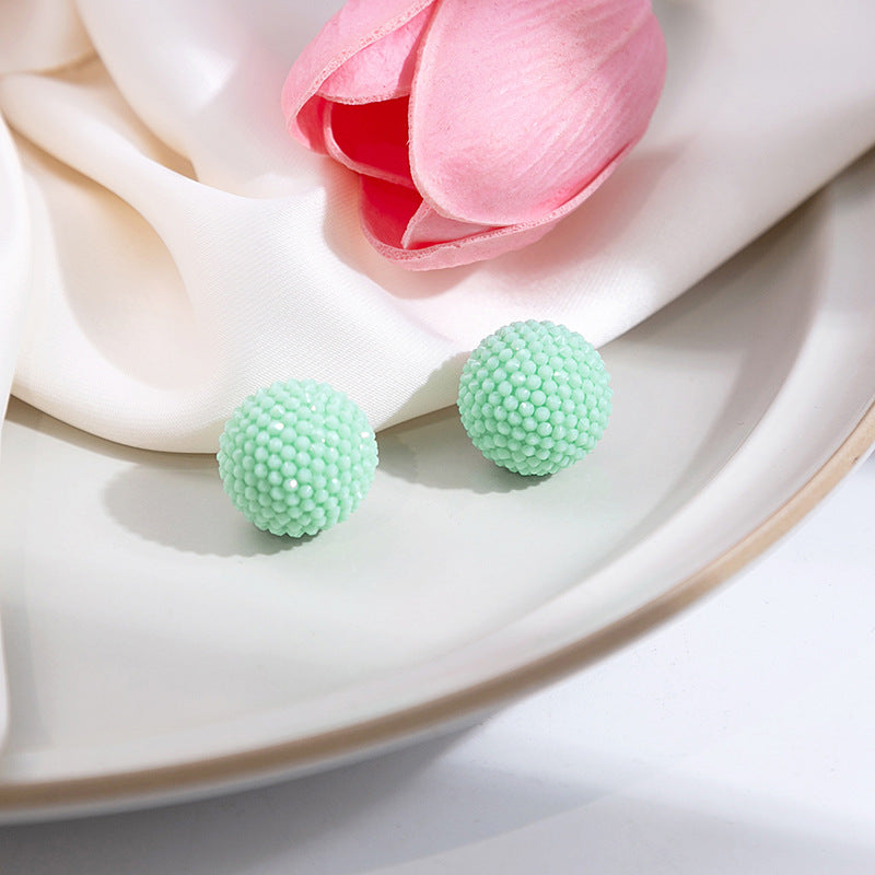 Textured Berry Ball And Heart Studs - Green - 1