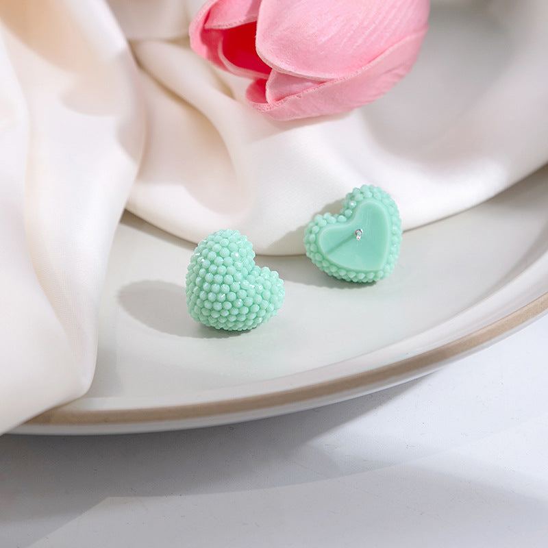 Textured Berry Ball And Heart Studs - GreenLove - 1