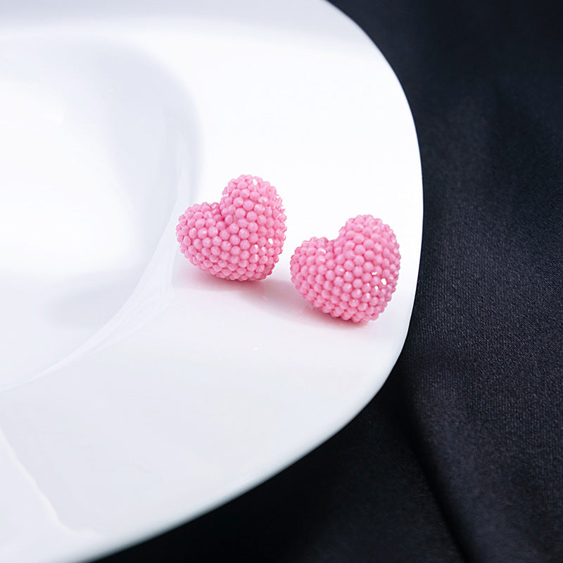 Textured Berry Ball And Heart Studs - PinkLove