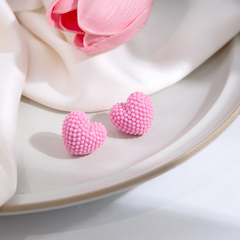 Textured Berry Ball And Heart Studs - PinkLove - 1