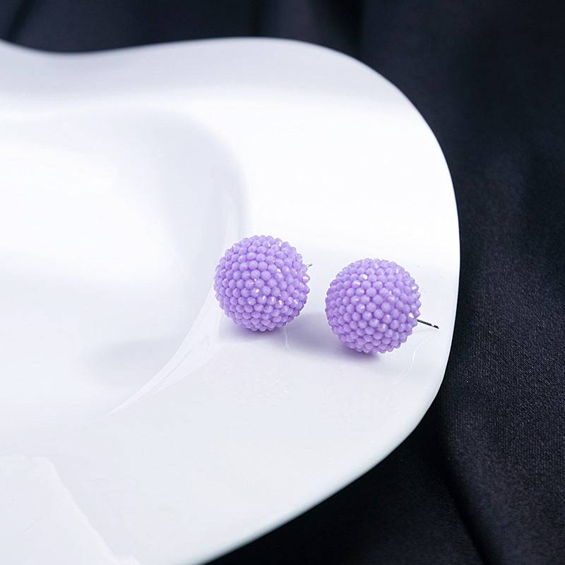 Textured Berry Ball And Heart Studs - Purple