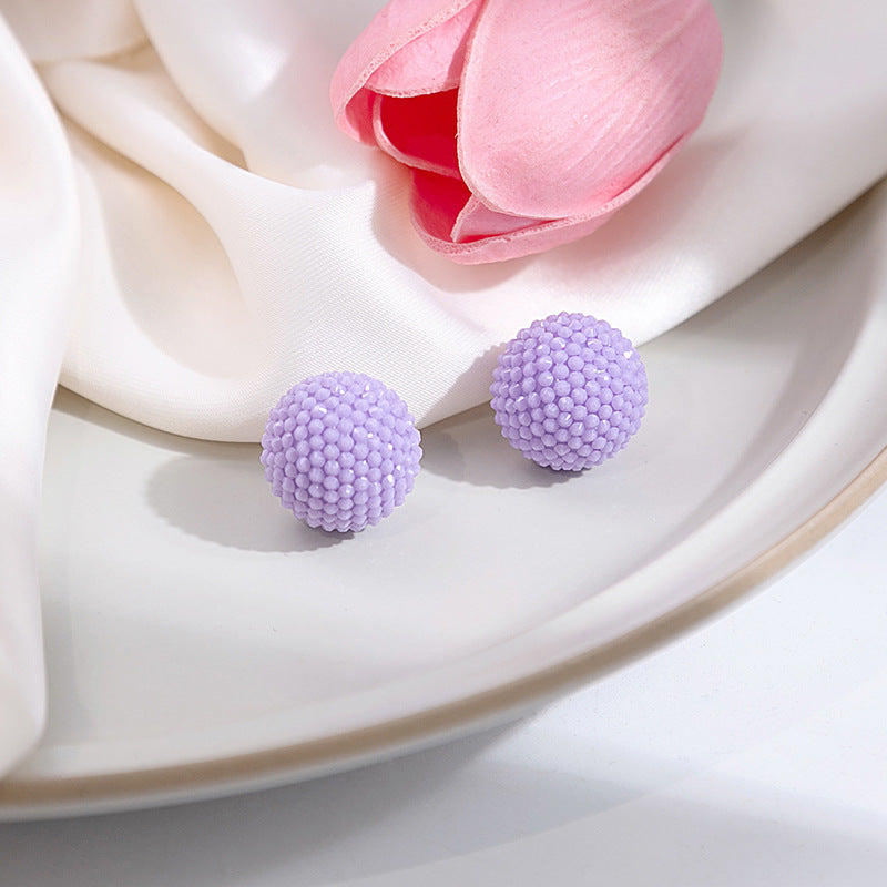 Textured Berry Ball And Heart Studs - Purple - 1
