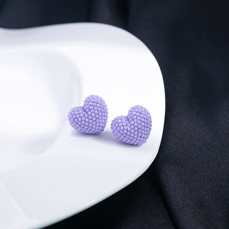 Textured Berry Ball And Heart Studs - PurpleLove - 1