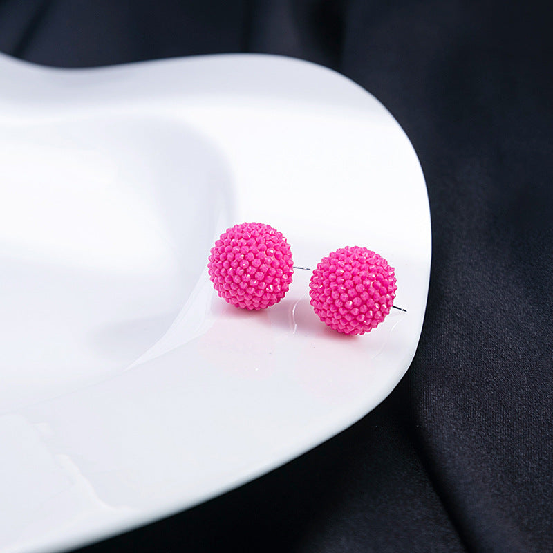Textured Berry Ball And Heart Studs - Rosered