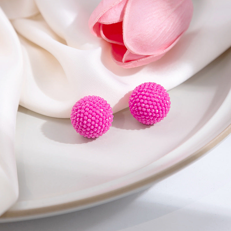 Textured Berry Ball And Heart Studs - Rosered - 1