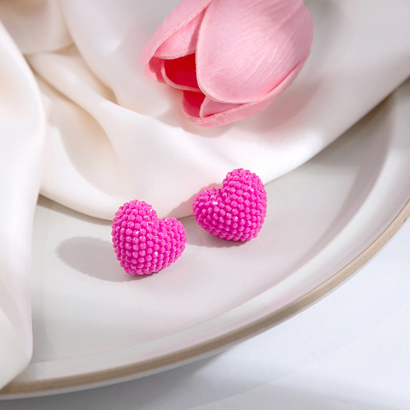 Textured Berry Ball And Heart Studs - RoseredLove - 1