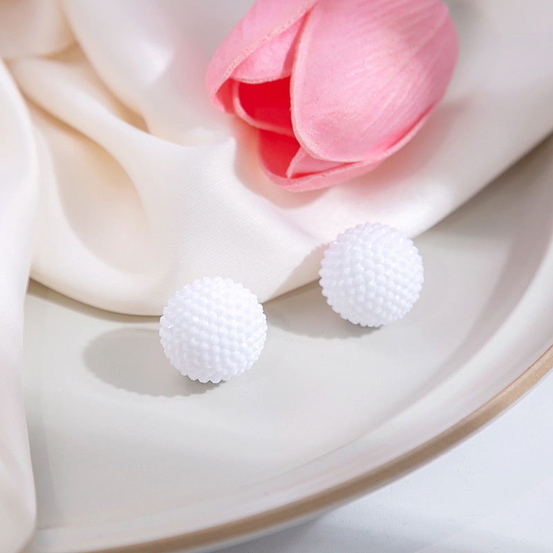 Textured Berry Ball And Heart Studs - White