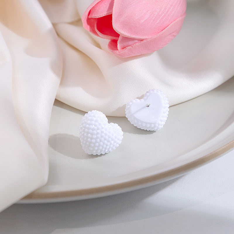 Textured Berry Ball And Heart Studs - WhiteLove - 1