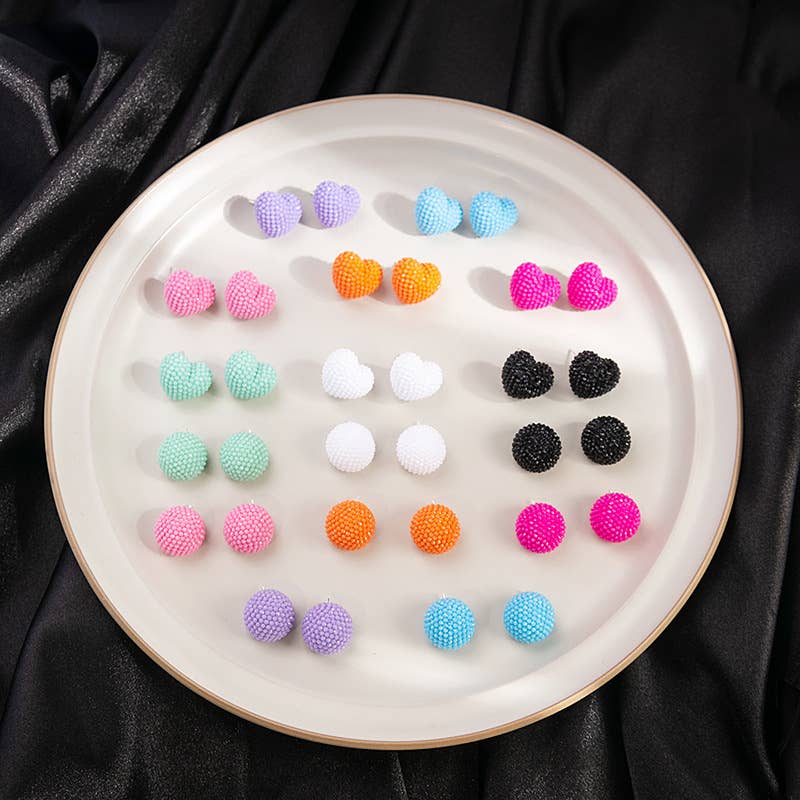 Textured Berry Ball And Heart Studs