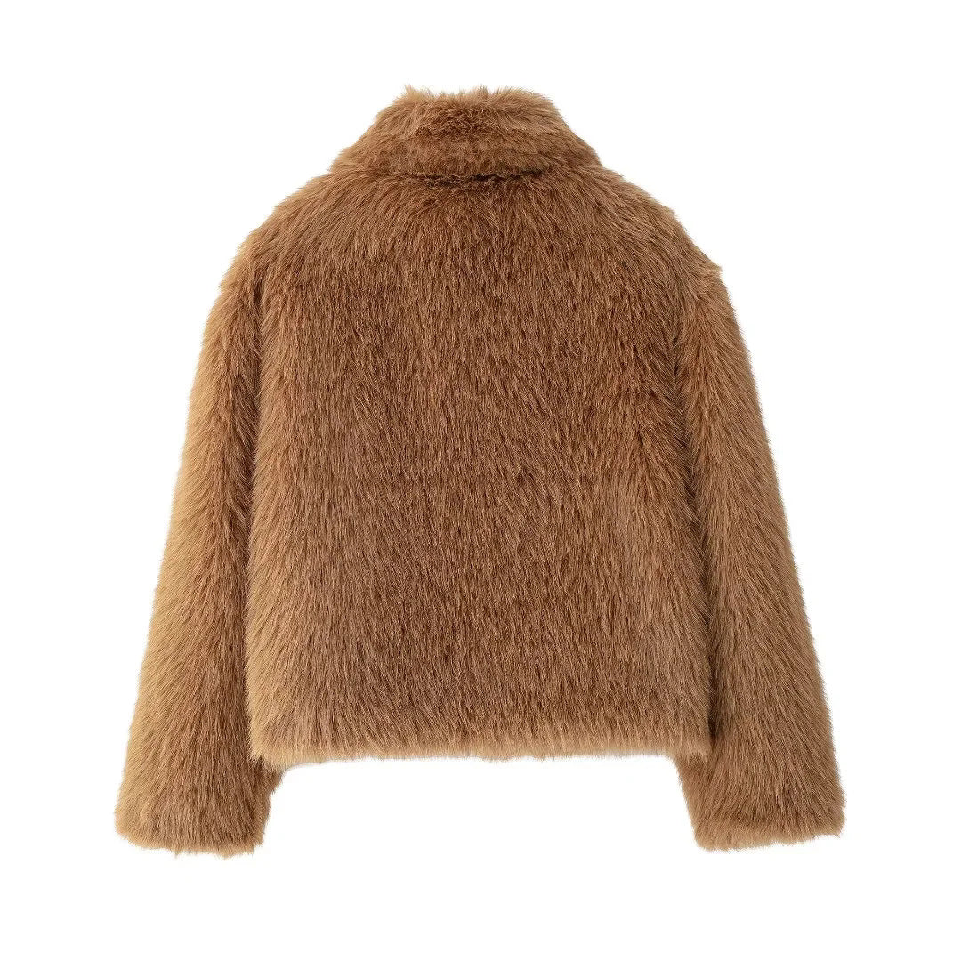 Boxy Teddy Faux Fur Zip Jacket - Brown