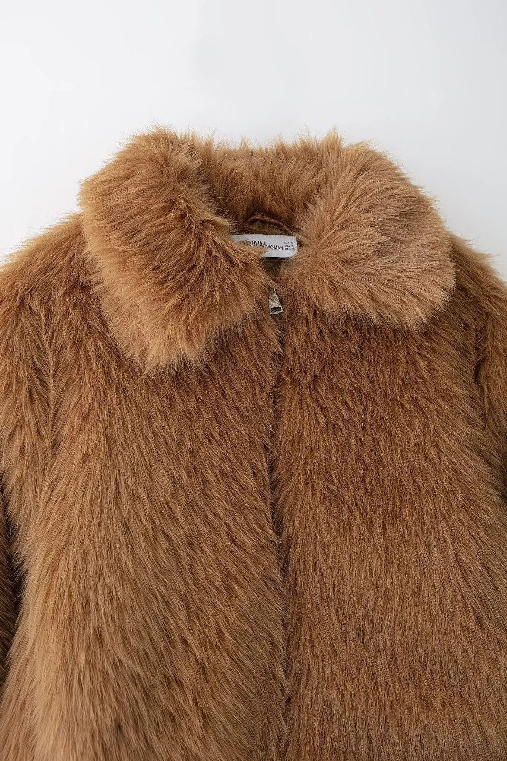Boxy Teddy Faux Fur Zip Jacket - Brown - 1