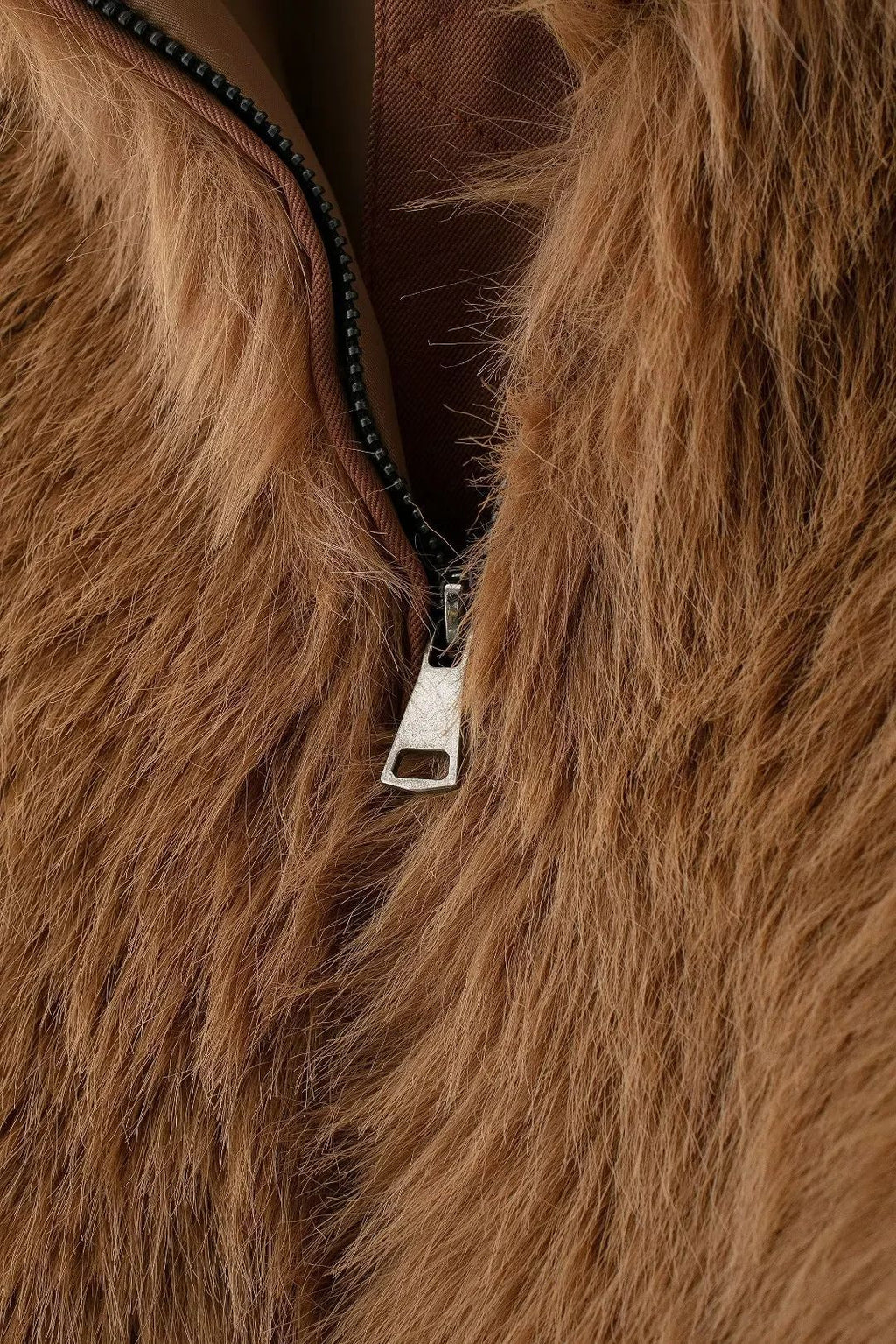 Boxy Teddy Faux Fur Zip Jacket - Brown - 2