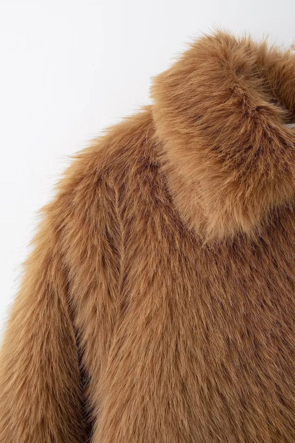 Boxy Teddy Faux Fur Zip Jacket - Brown - 3