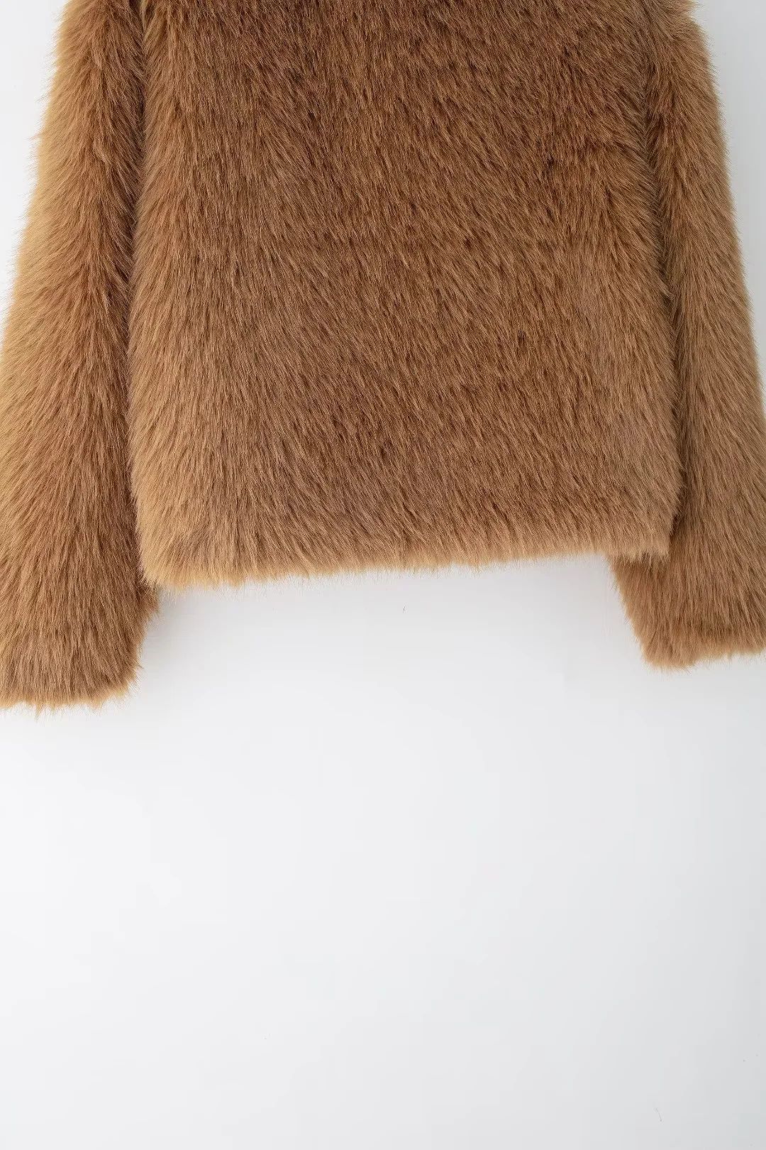 Boxy Teddy Faux Fur Zip Jacket - Brown - 5