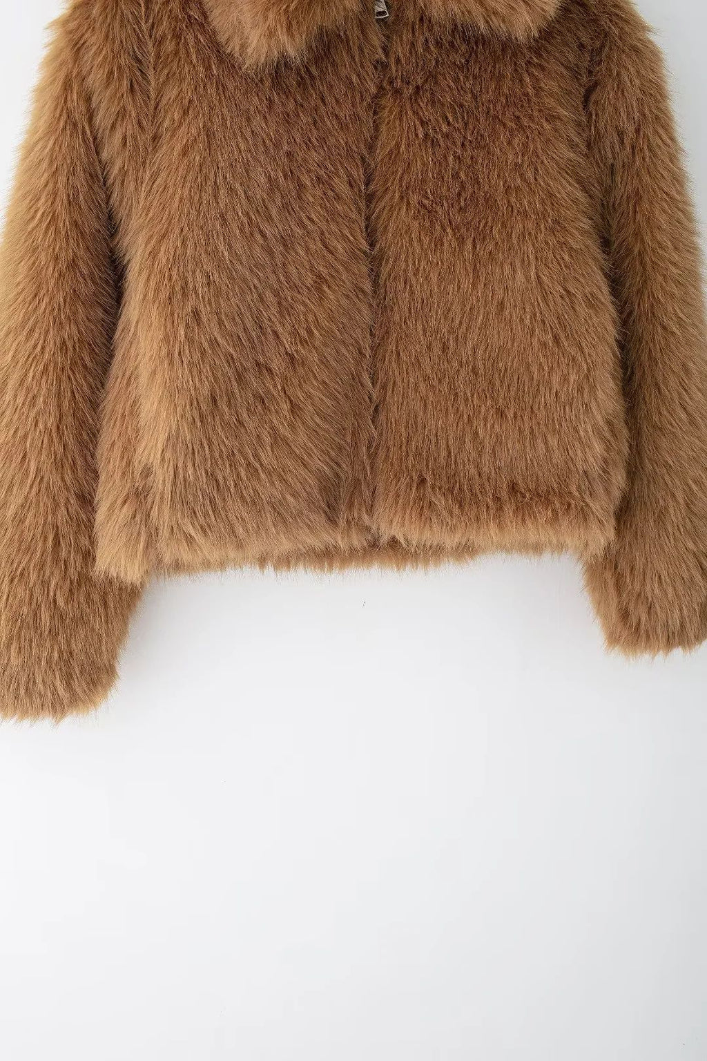 Boxy Teddy Faux Fur Zip Jacket - Brown - 7