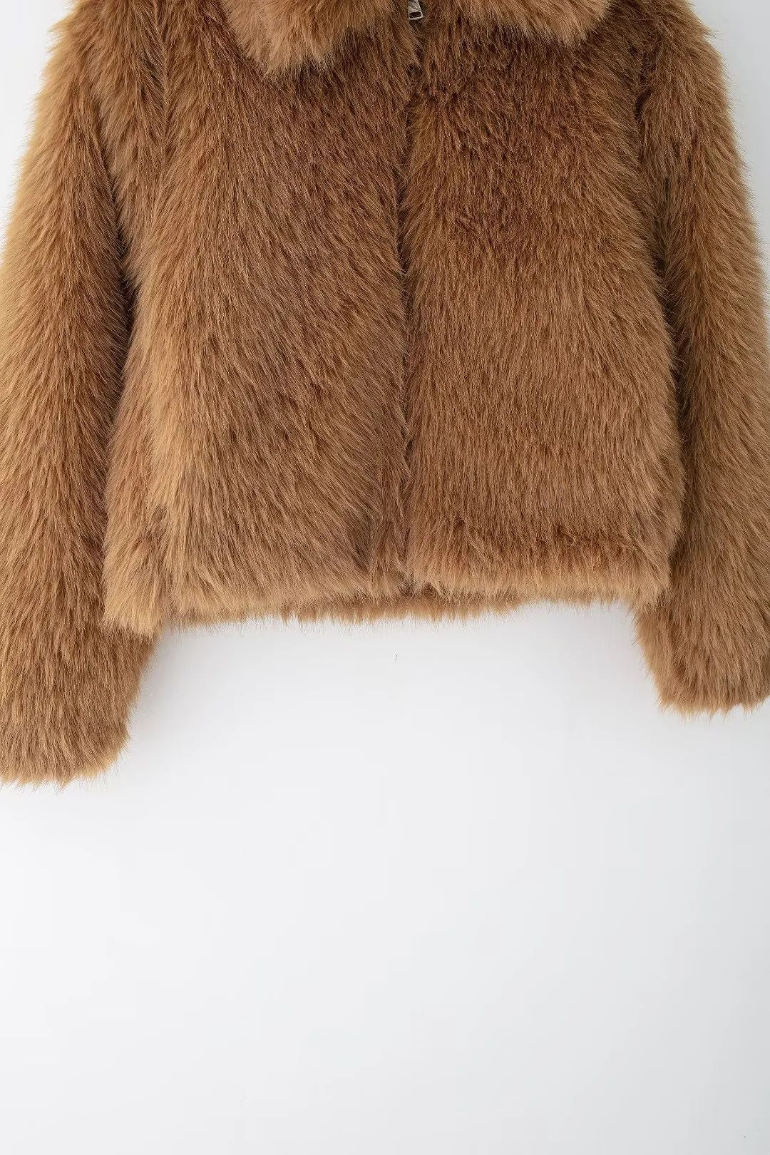 Boxy Teddy Faux Fur Zip Jacket - Brown - 7