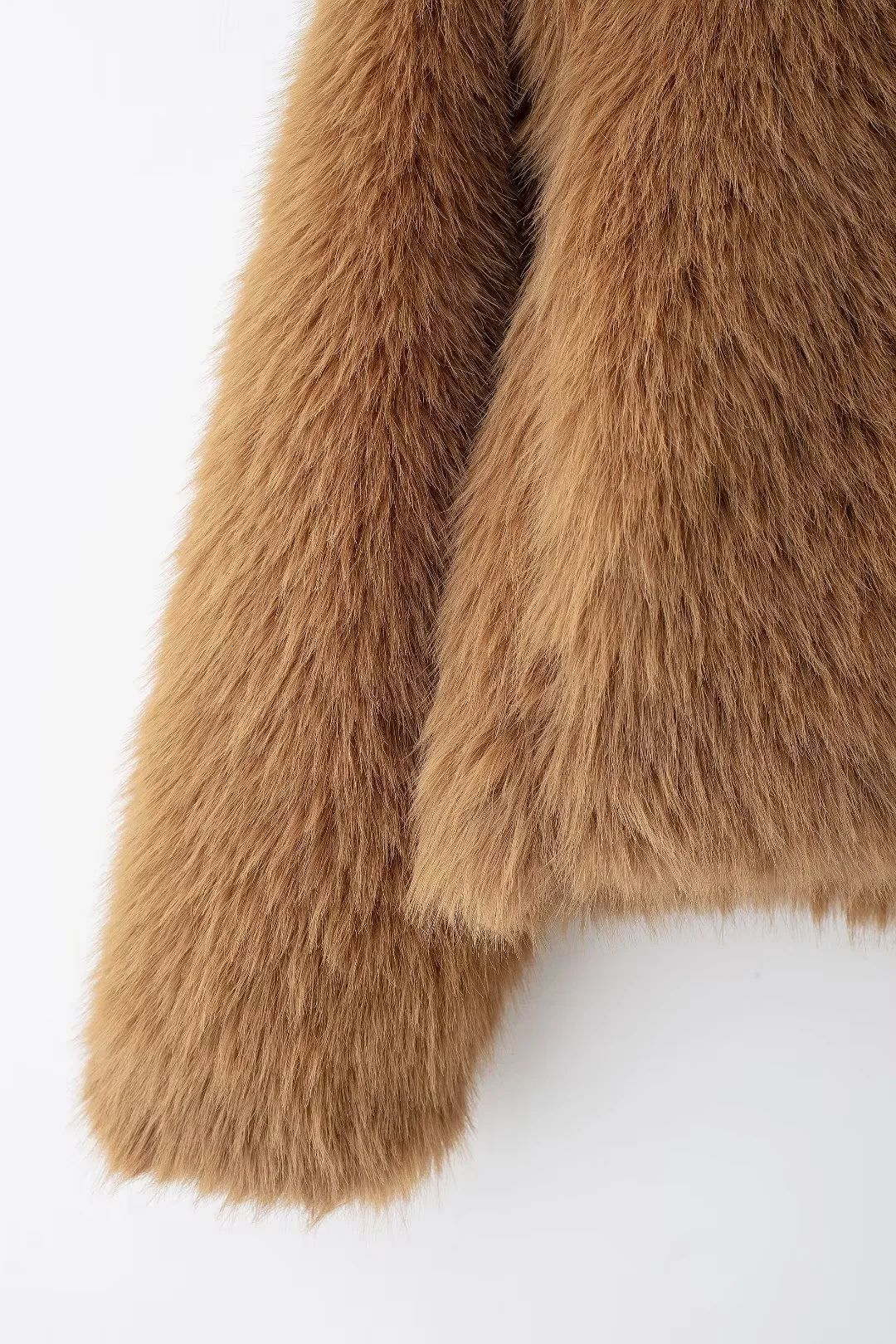 Boxy Teddy Faux Fur Zip Jacket - Brown - 9