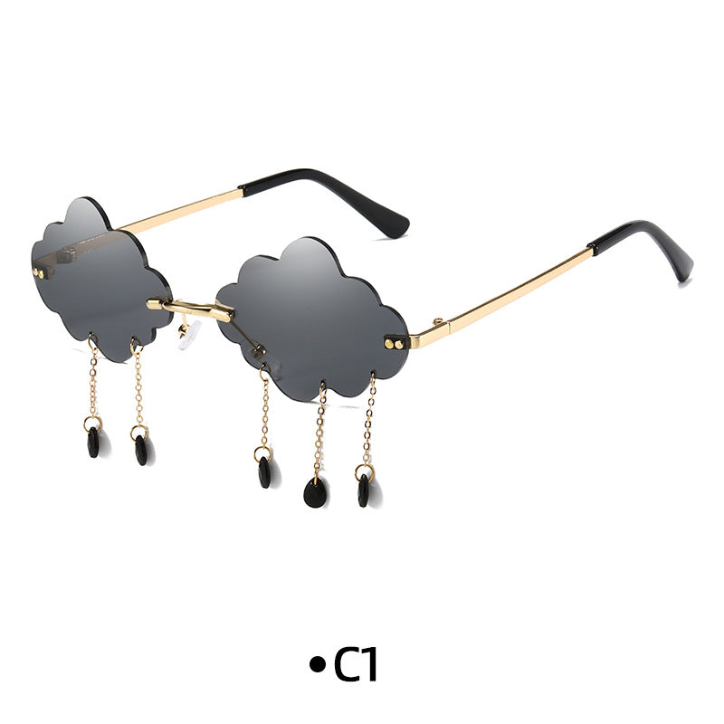 Rimless Cloud Lens Raindrop Charm Sunglasses - C1