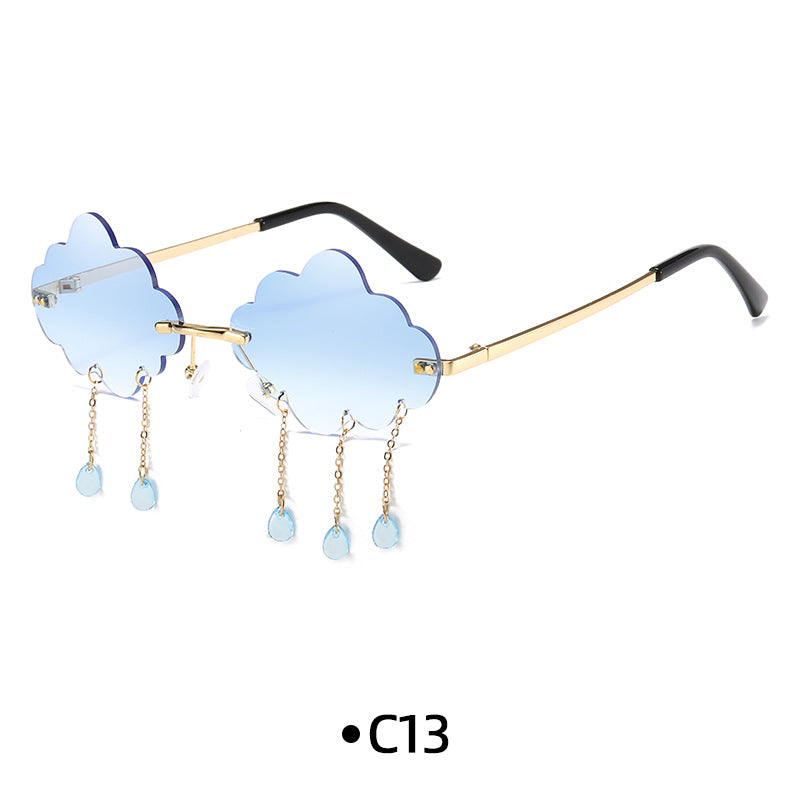 Rimless Cloud Lens Raindrop Charm Sunglasses - C13