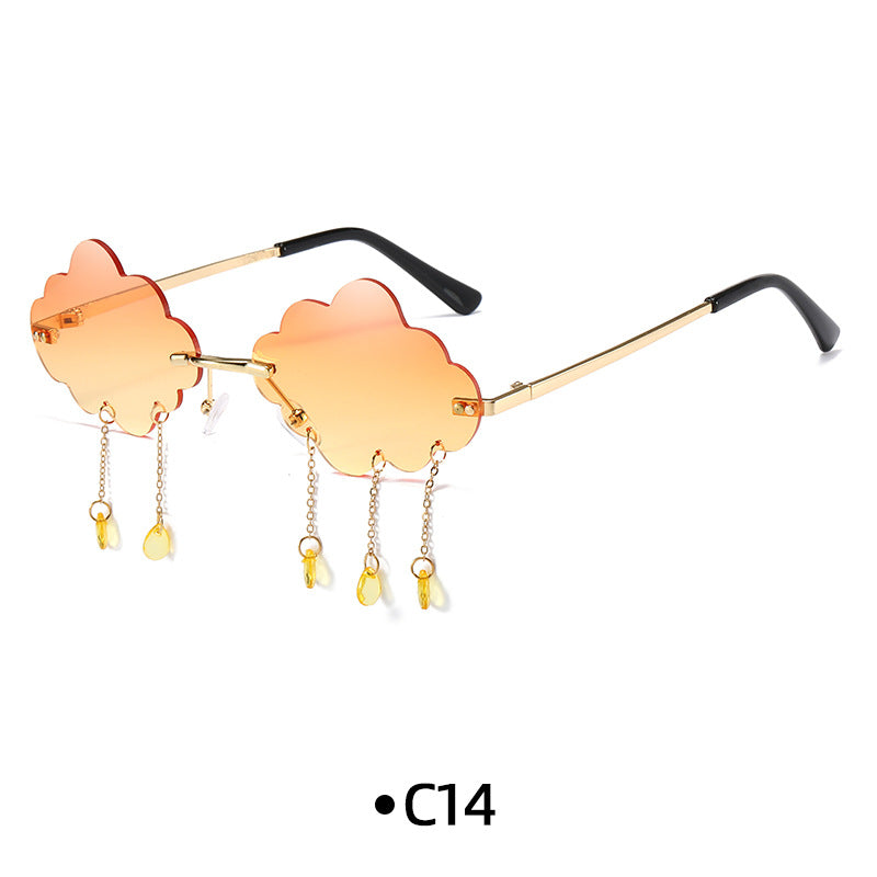 Rimless Cloud Lens Raindrop Charm Sunglasses - C14