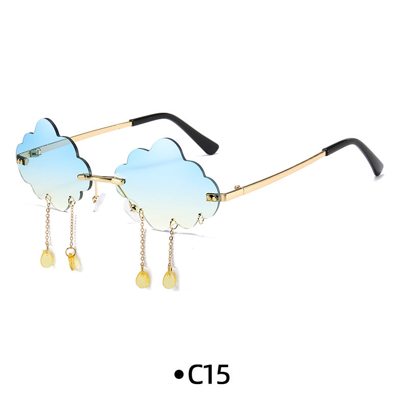Rimless Cloud Lens Raindrop Charm Sunglasses - C15