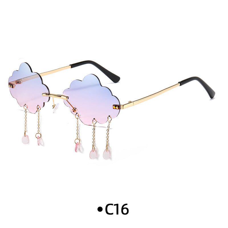 Rimless Cloud Lens Raindrop Charm Sunglasses - C16