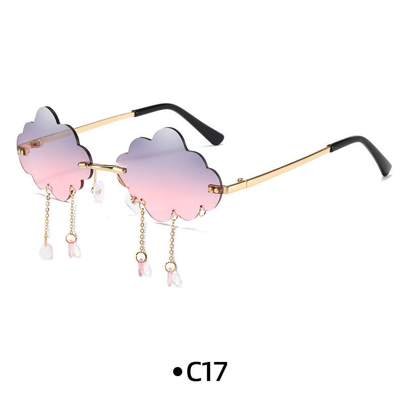 Rimless Cloud Lens Raindrop Charm Sunglasses - C17
