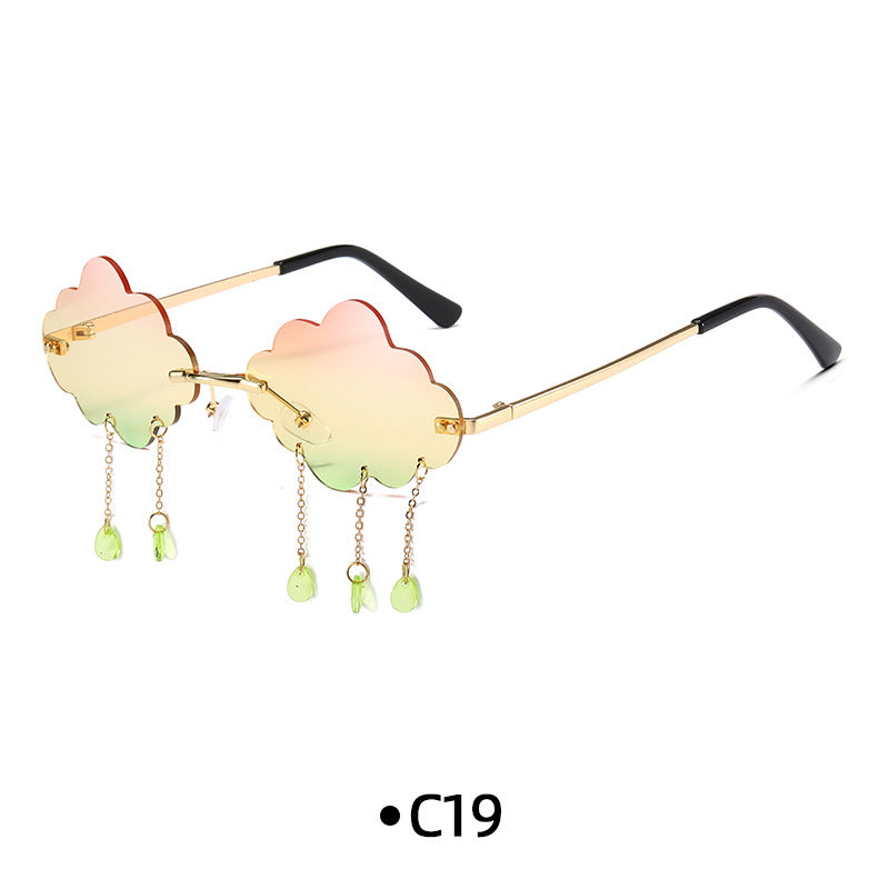 Rimless Cloud Lens Raindrop Charm Sunglasses - C19