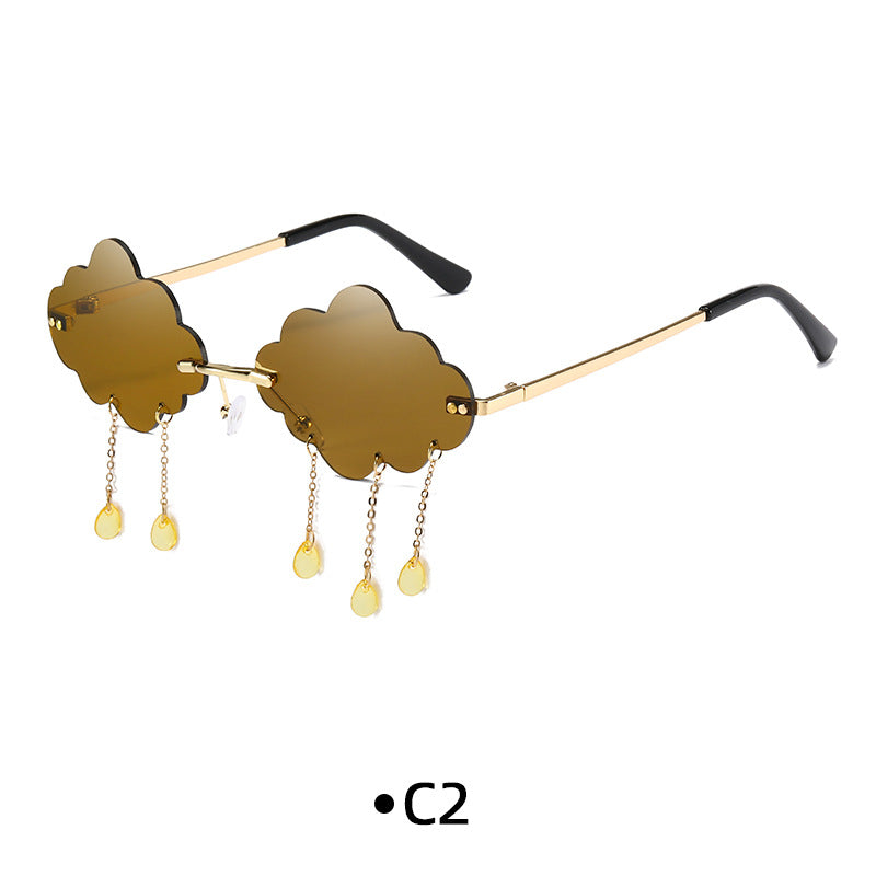 Rimless Cloud Lens Raindrop Charm Sunglasses - C2