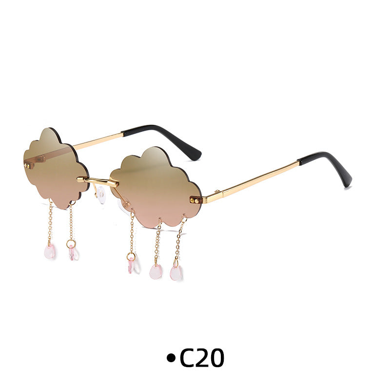 Rimless Cloud Lens Raindrop Charm Sunglasses - C20