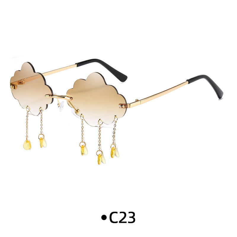 Rimless Cloud Lens Raindrop Charm Sunglasses - C23