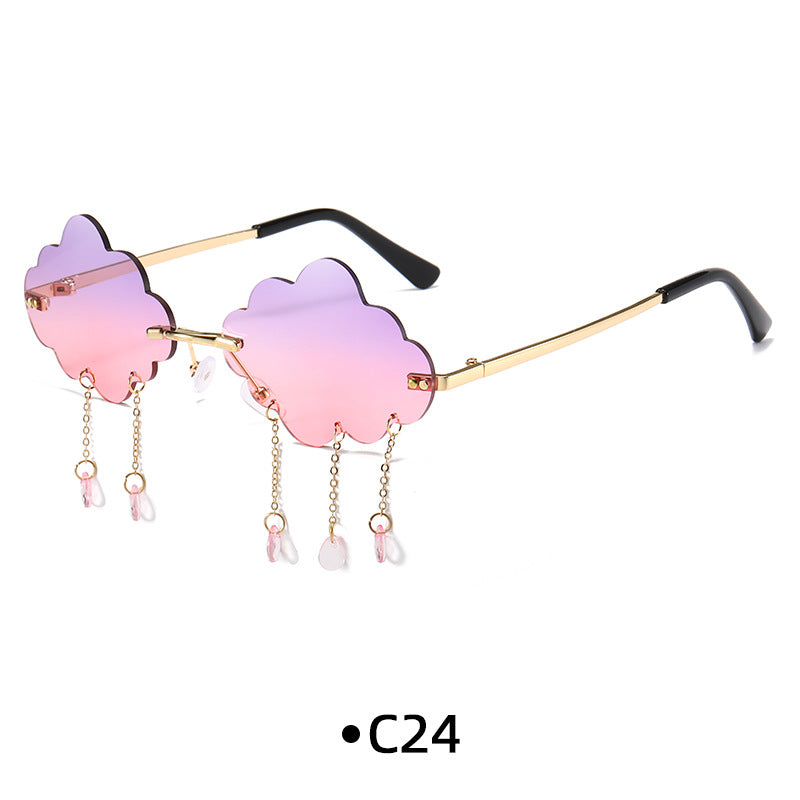 Rimless Cloud Lens Raindrop Charm Sunglasses - C24