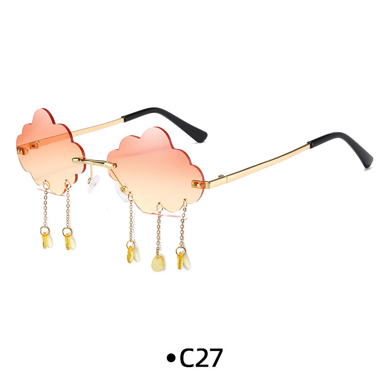 Rimless Cloud Lens Raindrop Charm Sunglasses - C27