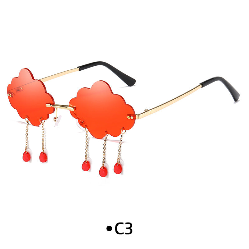 Rimless Cloud Lens Raindrop Charm Sunglasses - C3