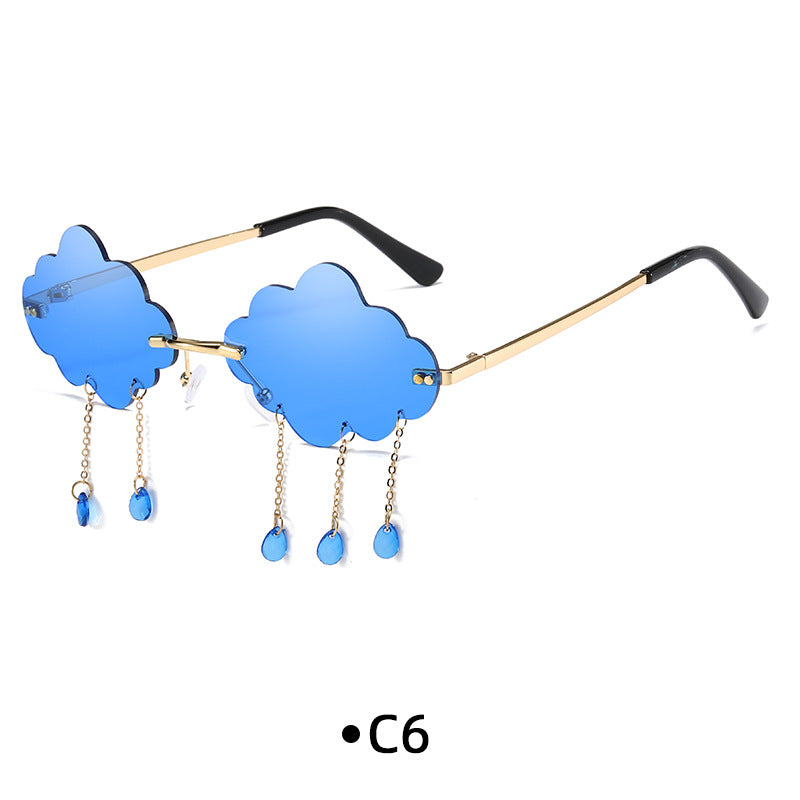 Rimless Cloud Lens Raindrop Charm Sunglasses - C6